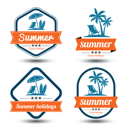 Summer holidays design elements set. Retro and vintage templates. Labels, Badges,emblem,vector illustrationのイラスト素材