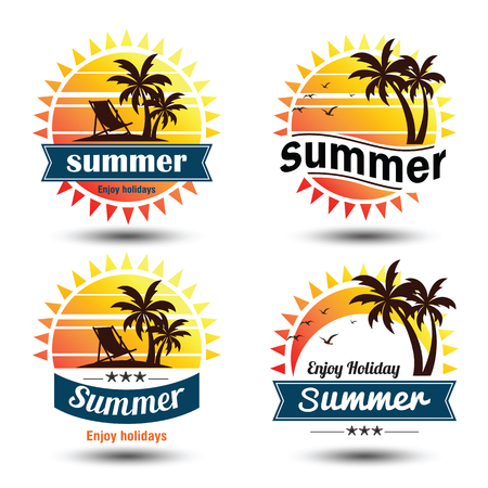 Summer holidays design elements set. Retro and vintage templates.のイラスト素材