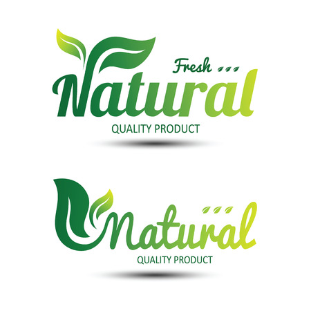 Set of eco labels and badges,emblem font design with leaves ,vector illustrationのイラスト素材