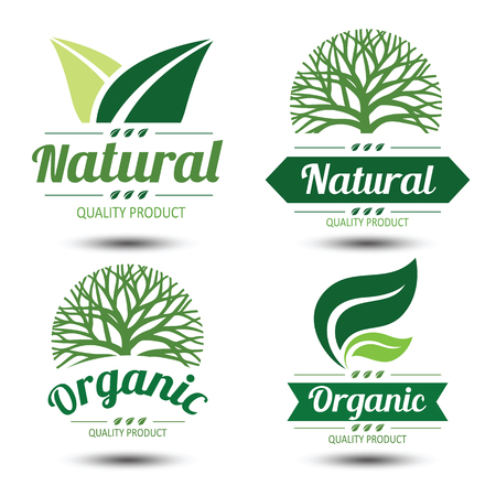 Set of eco labels and badges,emblem with leaves ,illustrationのイラスト素材