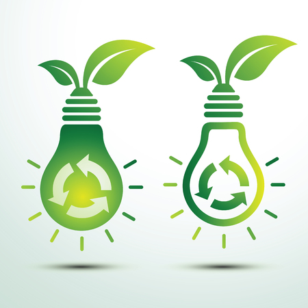Ecology idea green bulb and recycle icon with leave vector illustrationのイラスト素材