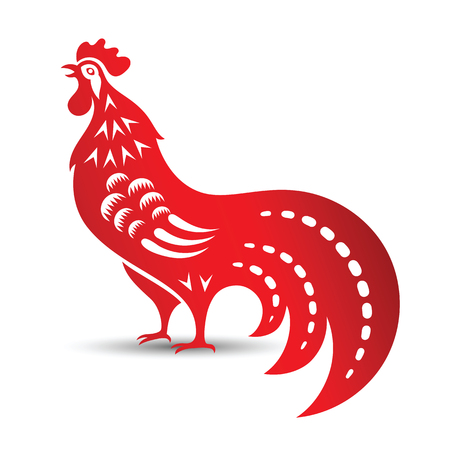 Red paper cut a rooster zodiac symbols,illustrationのイラスト素材