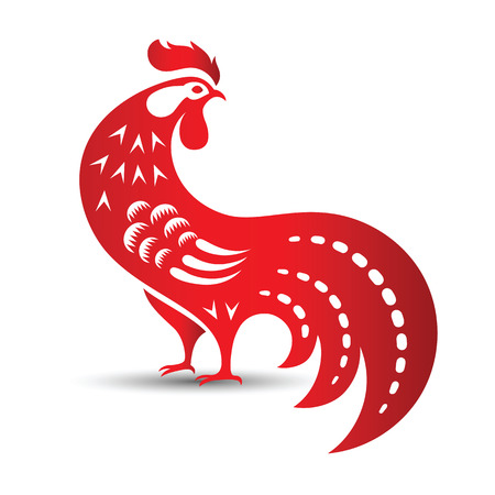 Red paper cut a rooster zodiac symbols,illustrationのイラスト素材