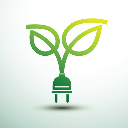 Green eco power plug design with leaf, vector illustrationのイラスト素材