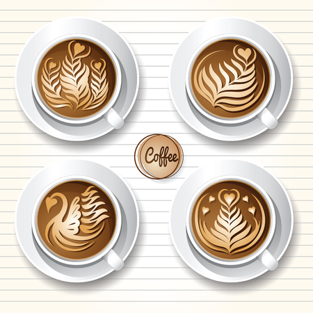 Set of latte art coffee design.のイラスト素材