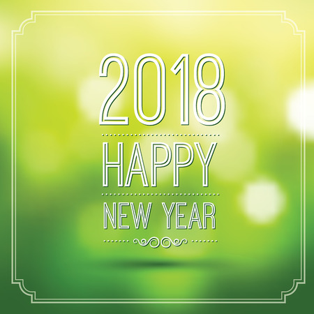 happy new year 2018 in green bokeh pattern background with vintage frame,vector illustrationのイラスト素材