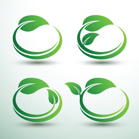 Green labels concept with leaves Oval shape,vector illustrationのイラスト素材