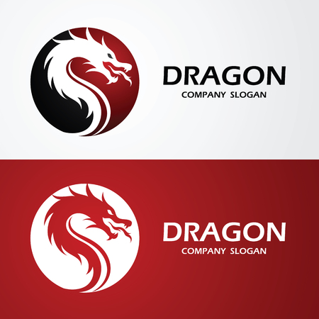 dragon logo template silhouette flat color design, vector illustrationのイラスト素材