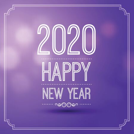 happy new year 2020 in violet bokeh pattern background with vintage frame,vector illustrationのイラスト素材