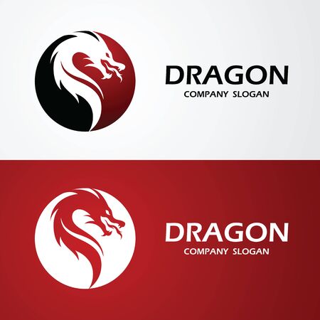 dragon logo template silhouette flat color design, vector illustrationのイラスト素材