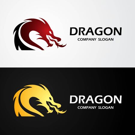 dragon logo template silhouette flat color design, vector illustrationのイラスト素材