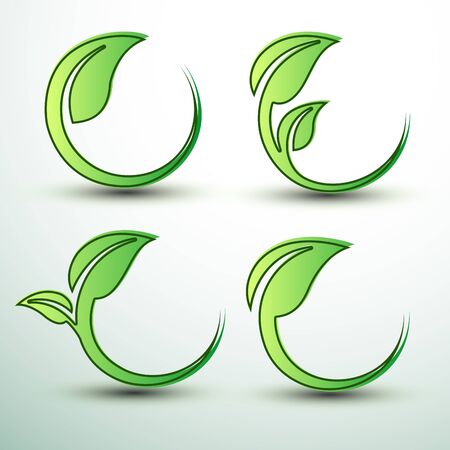 Eco green global labels concept with leaves,vector illustrationのイラスト素材