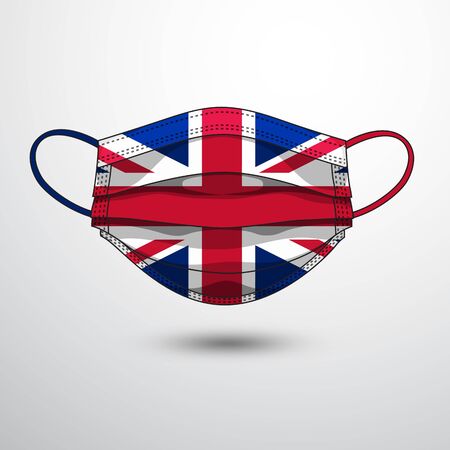 Medical Mask with National Flag of United Kingdom as Icon on White. Protective Mask Virus and Flu. Fight  Coronavirus (2019-nCoV) in Form of flag designのイラスト素材