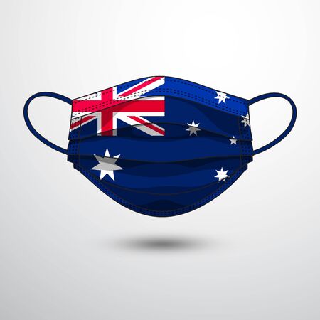 Medical Mask with National Flag of Australia as Icon on White. Protective Mask Virus and Flu. Fight  Coronavirus (2019-nCoV) in Form of flag designのイラスト素材