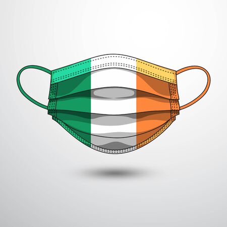 Medical Mask with National Flag of Ireland as Icon on White. Protective Mask Virus and Flu. Fight  Coronavirus (2019-nCoV) in Form of flag designのイラスト素材