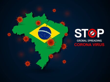 Corona virus covid-19 in Brazil with flag and map background,vector illustrationのイラスト素材