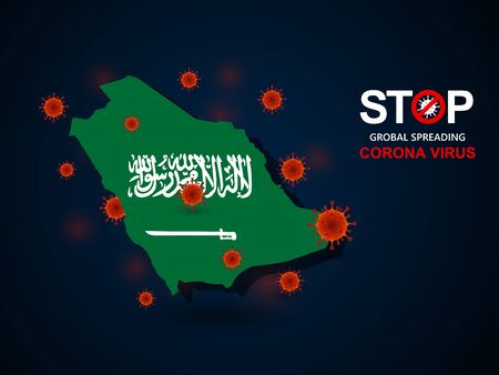 Corona virus covid-19 in Saudi Arabia with flag and map background,vector illustrationのイラスト素材