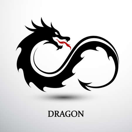 Chinese dragon silhouette flat color  design infinity shape, vector illustrationのイラスト素材