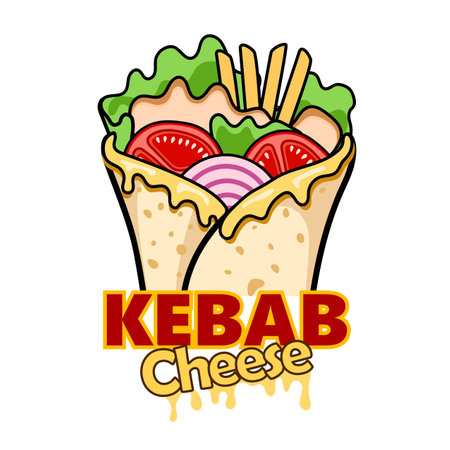 wrap kebab cheese and ingredients for kebab, vector illustrationのイラスト素材
