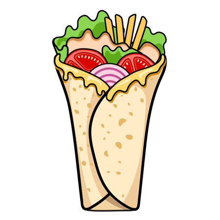 wrap kebab cheese and ingredients for kebab, vector illustrationのイラスト素材