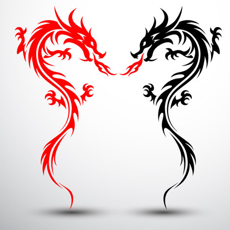 Chinese dragon silhouette flat color logo design infinity shape, vector illustrationのイラスト素材