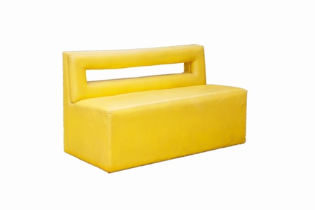 Yellow sofa isolated on white backgroundの写真素材