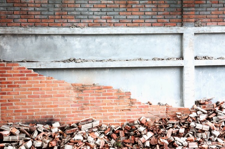 collapsed on the  wall of house destroyed の写真素材