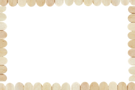 wood ice-cream stick border isolated on white backgroundの写真素材