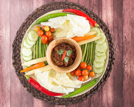 Fermented fish spicy dip with vegetablesの写真素材