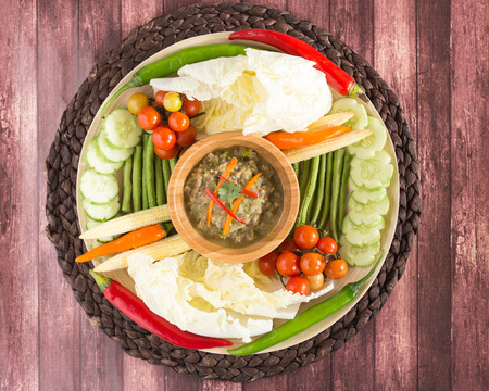 Northern Thai Green Chilli Dip with vegetablesの写真素材