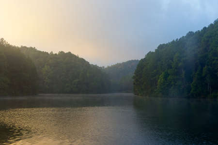  Mountain Lake in the early morning Thailandの写真素材