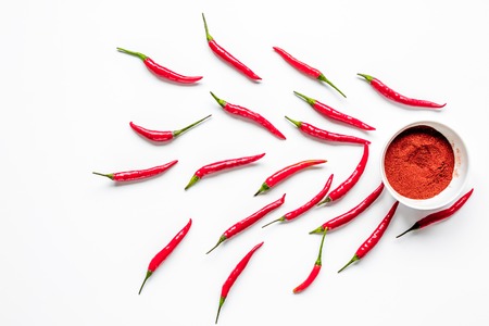 red hot chili pepper design on white kitchen desk background top view