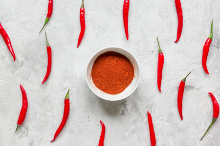 hot food with red chili pepper stone table background top view patternの写真素材