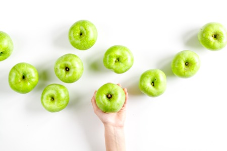 Organic fruits with green apples design on white background top viewの写真素材