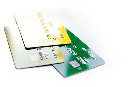 business with credit cards for payment on office desk white background close upの写真素材