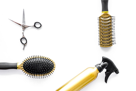 Professional hairdresser equipment on white background top view.の写真素材