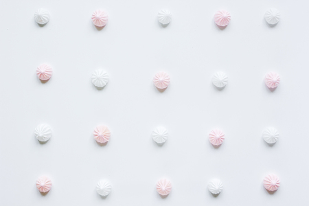 sweet lunch with marsh-mallow for woman on white background top view patternの写真素材