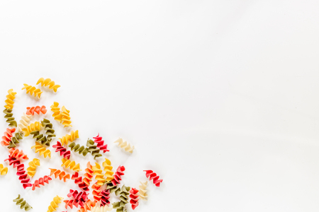 Fusilli pasta on white background top view copyspaceの写真素材