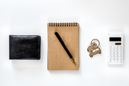 Choosing car concept. Car keys on white background top view.の写真素材