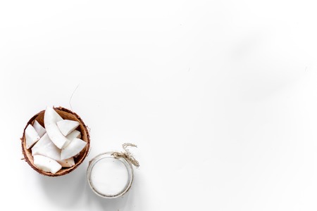 Coconut oil on white background top view.の写真素材