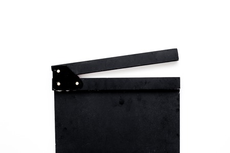 Filmmaker profession. Clapperboard on white background top view copyspaceの写真素材