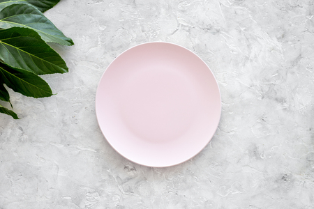 Meal is over. Ask for the bill. Empty on grey stone table top view.の写真素材