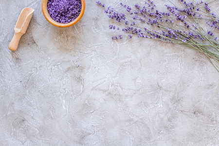 natural cosmetics with lavender and herbs for homemade spa on stone background top view mock upの写真素材