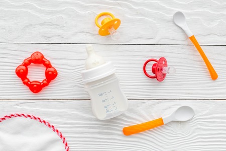 Mother care breast milk in bottle and infant formula powdered healthy food with bib for baby feeding...