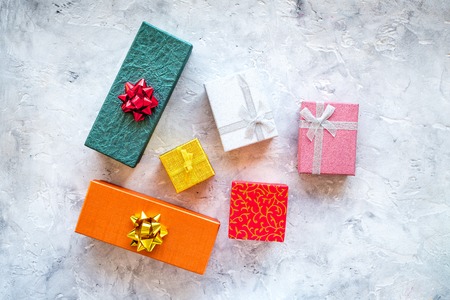 Cyber Monday concept. Gift boxes pattern on grey top viewの写真素材