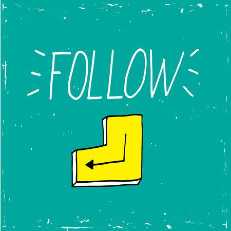 Social media icon on blue background. Vector, illustration, calligraphy word Follow.のイラスト素材
