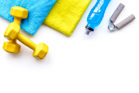 Fitness equipment on white background top view.の写真素材