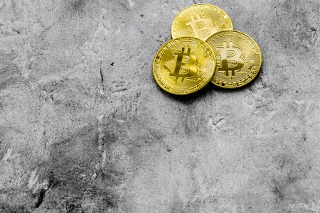 Bitcoin for online payment on gray table background space for textの写真素材