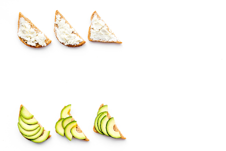 fitness breskfast with homemade sandwiches on white kitchen table background top view mockupの写真素材