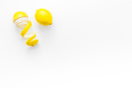 yellow lemons for cooking citrus curd white background top view space for text